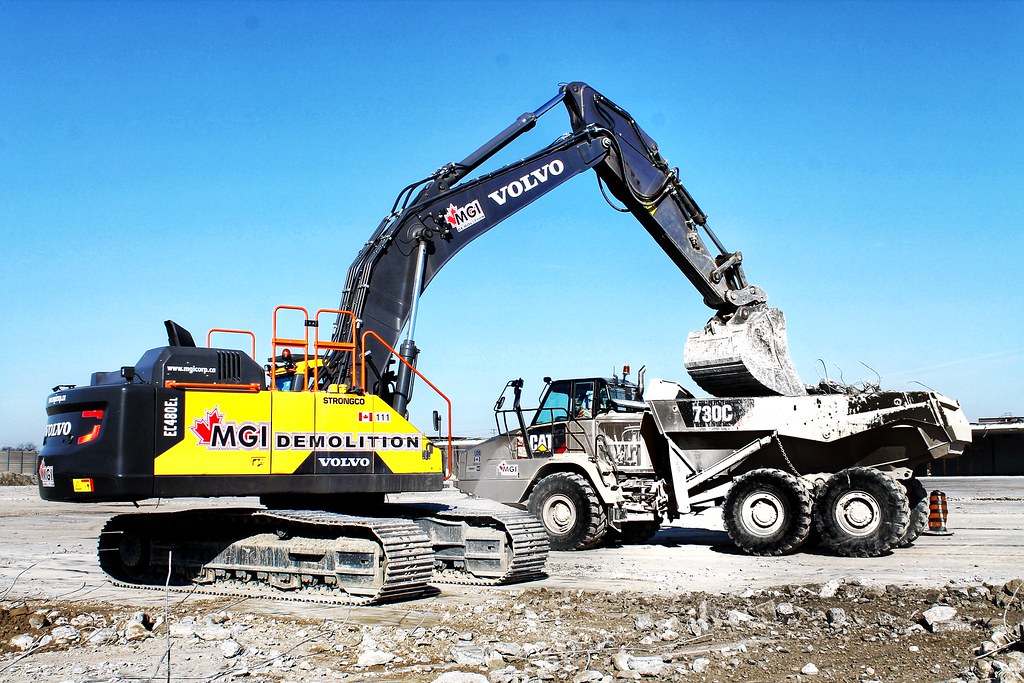 Excavator on active construction site